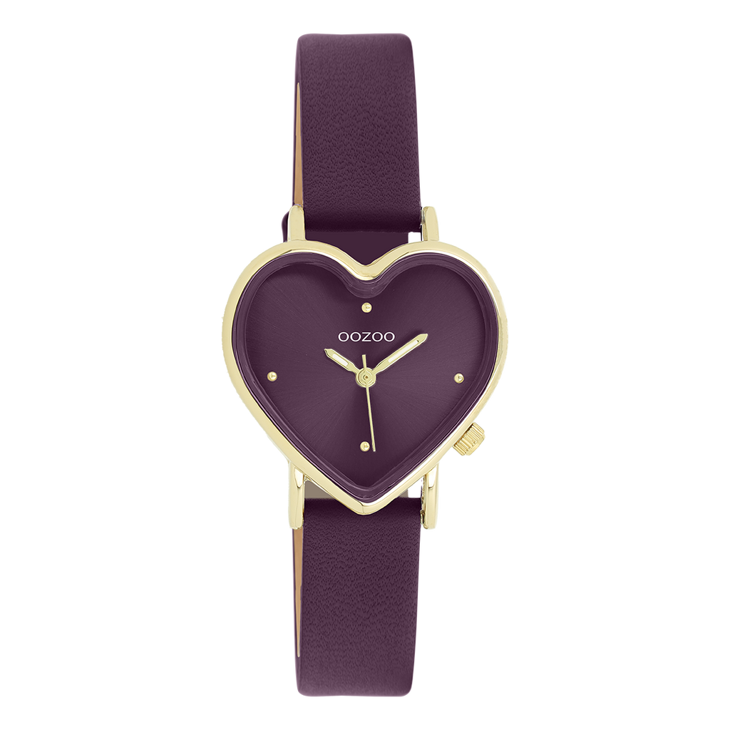 Gold coloured OOZOO watch with purple leather strap - C11450