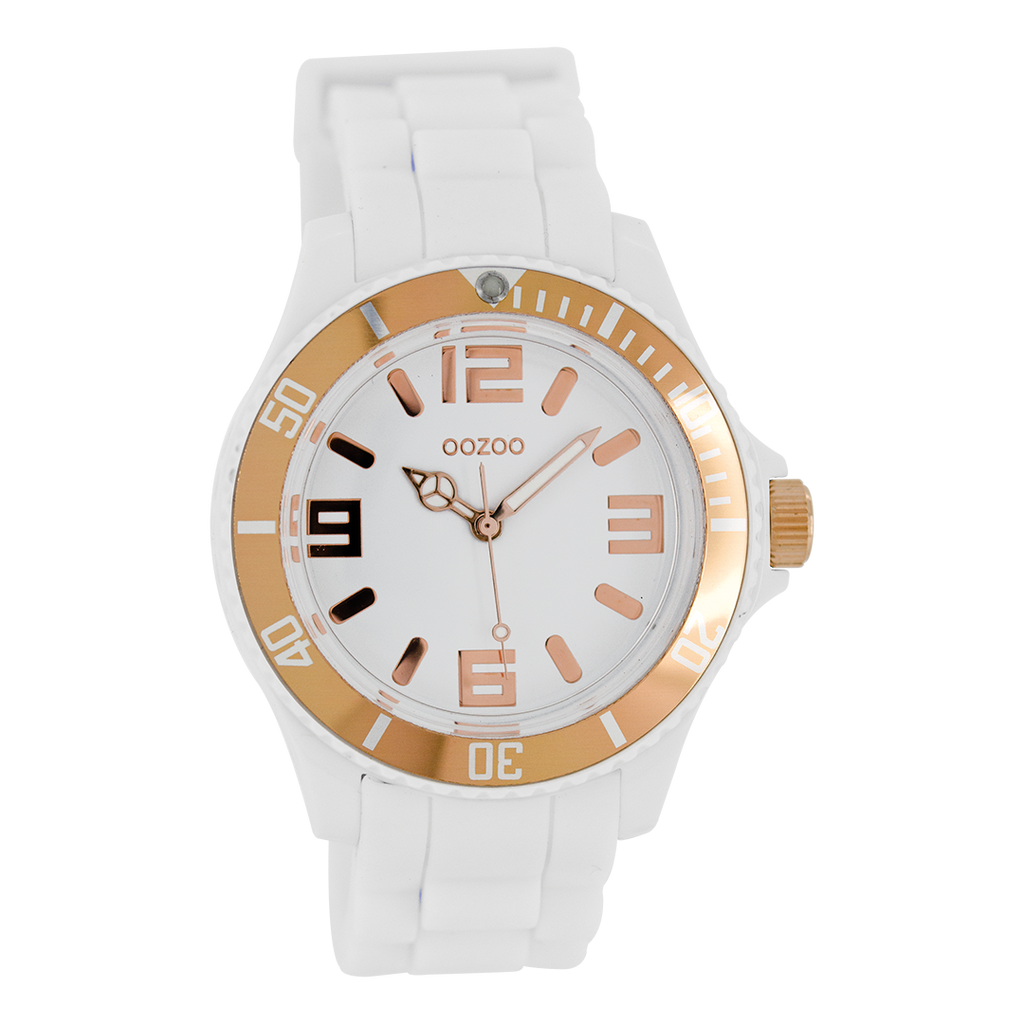 OOZOO Montre en blanc avec bracelet en caoutchouc en blanc - C4171