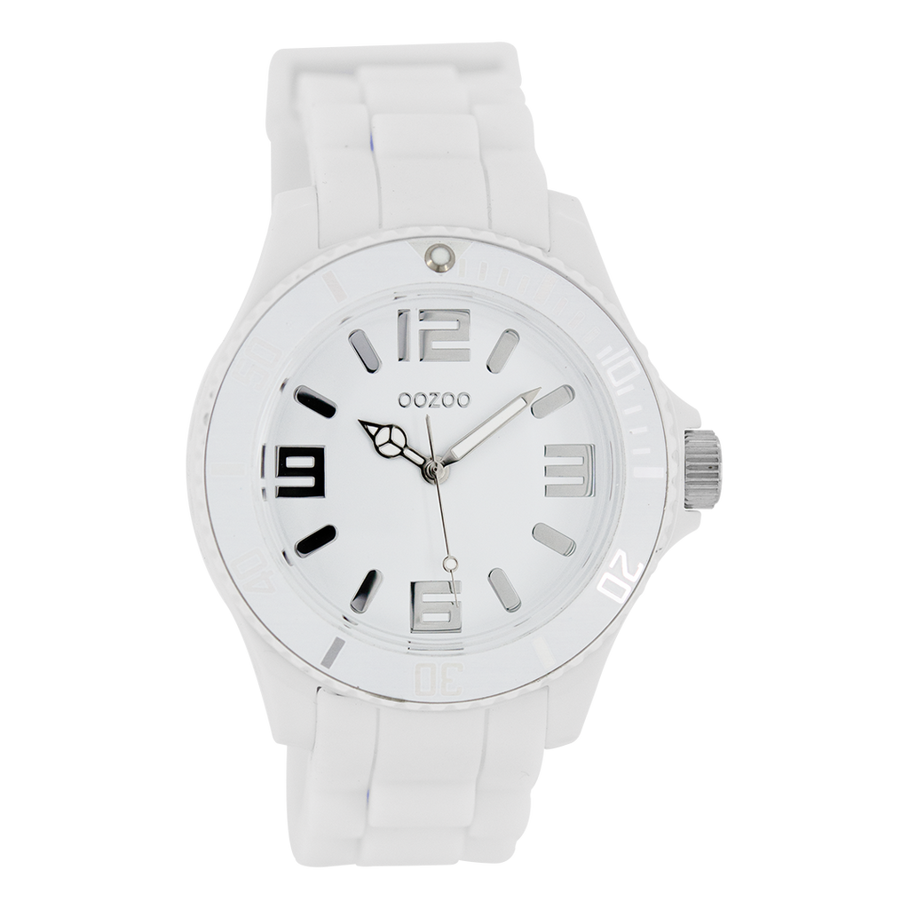 OOZOO Montre en blanc avec bracelet en caoutchouc en blanc - C4172