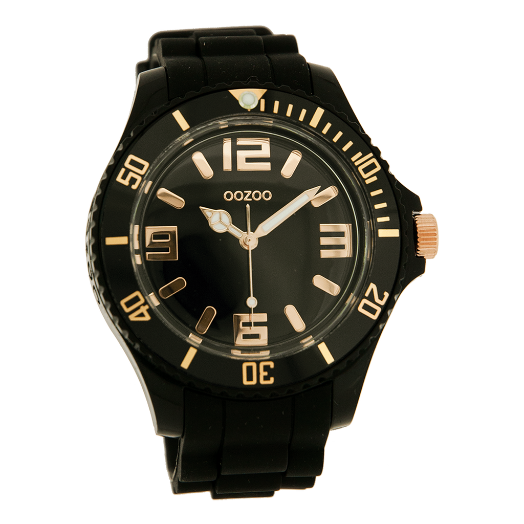 OOZOO Montre en noir avec bracelet en caoutchouc en noir - C4278