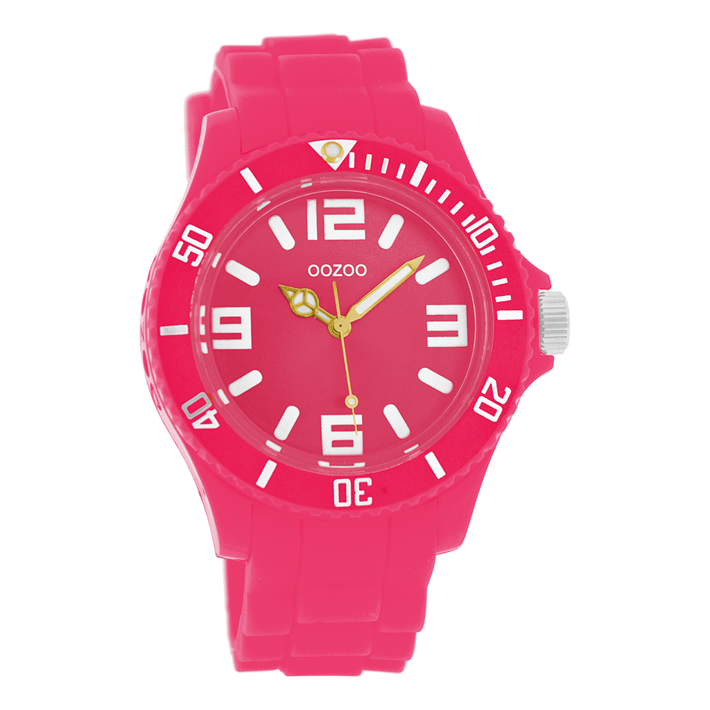 OOZOO Montre en rose fluo avec bracelet en caoutchouc en rose fluo - C4282