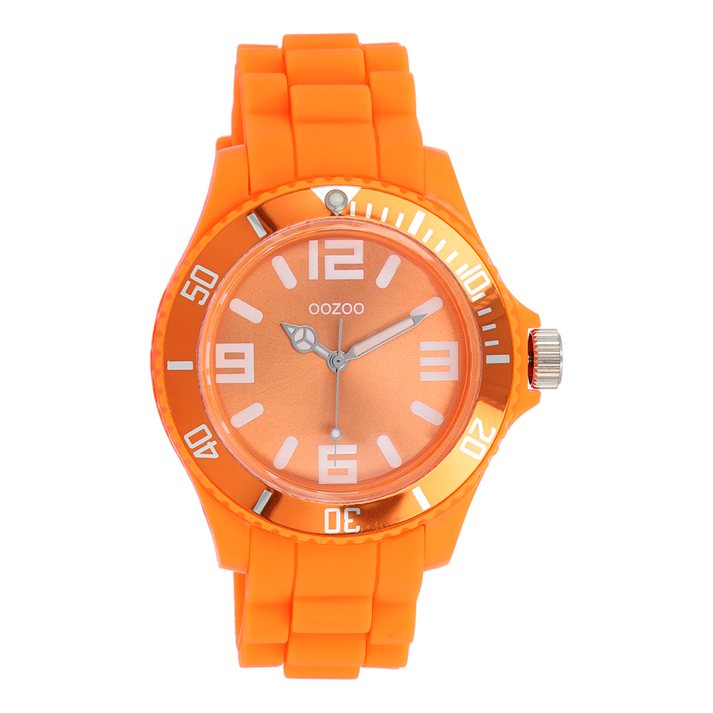 OOZOO Montre en couleur orange fluo avec bracelet en caoutchouc en couleur orange fluo - C4287