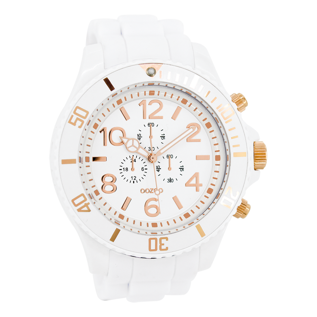 OOZOO Montre en blanc avec bracelet en caoutchouc en blanc - C4821