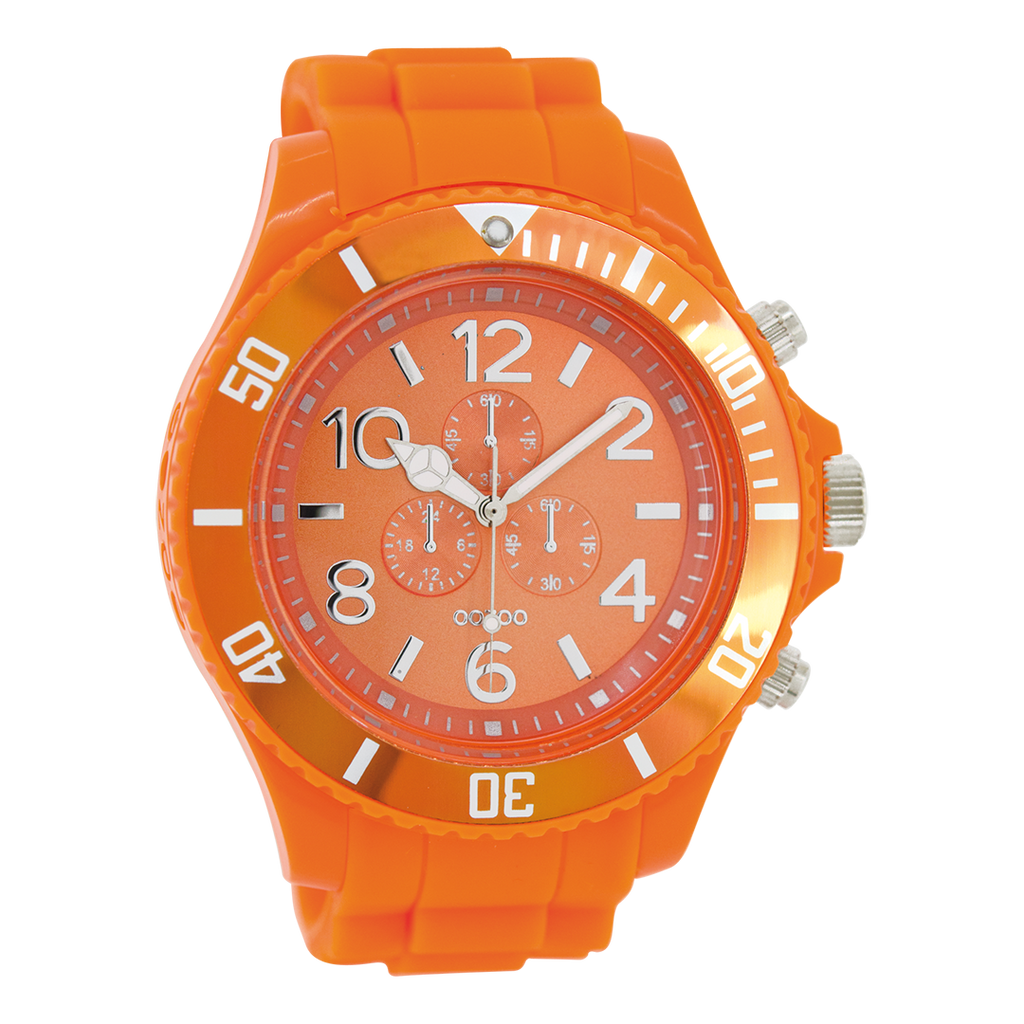 OOZOO Montre en couleur orange fluo avec bracelet en caoutchouc en couleur orange fluo - C4826