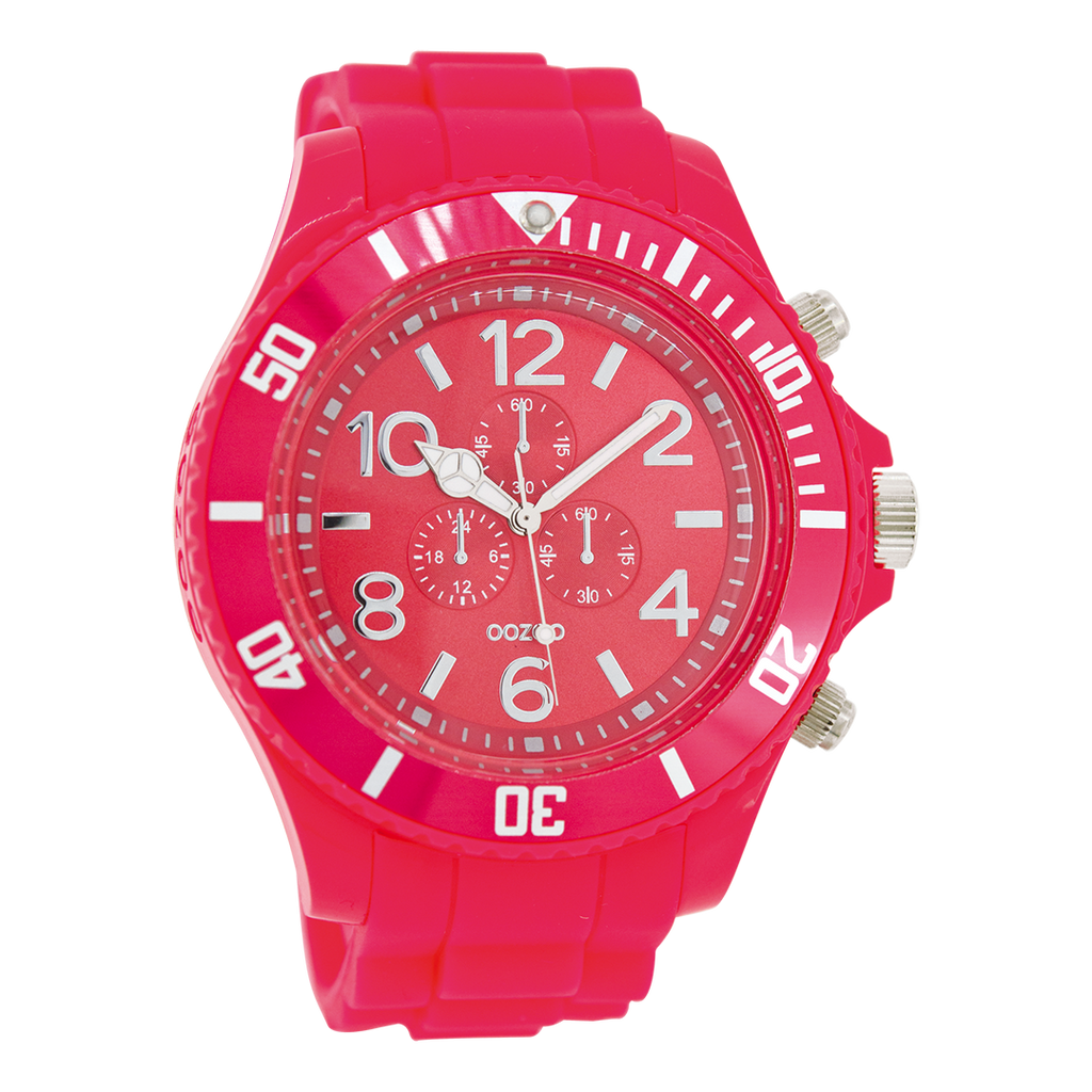 OOZOO Montre en rose fluo avec bracelet en caoutchouc en rose fluo - C4827