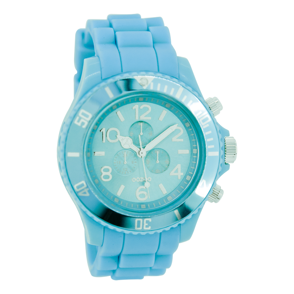 Licht blauwe  OOZOO horloge met licht blauwe  rubber band - C4834