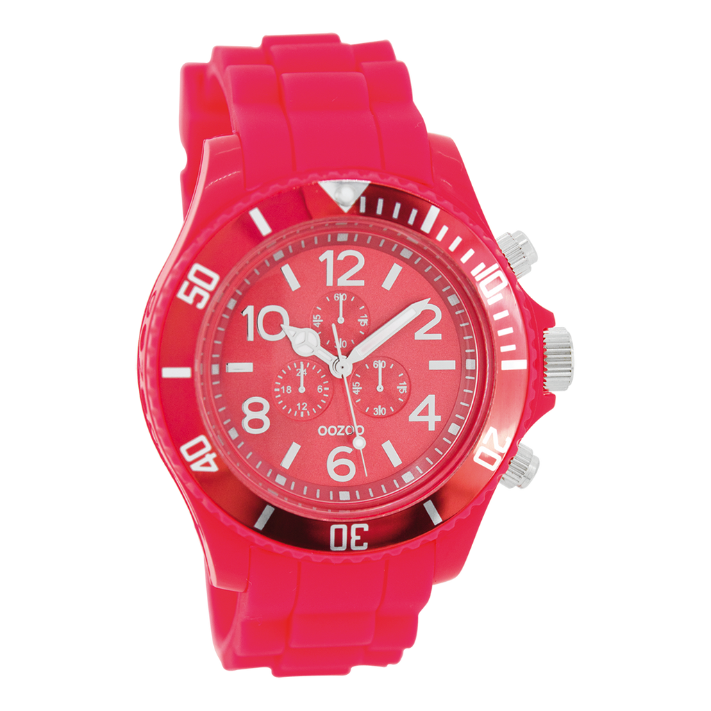 Fluo roze OOZOO horloge met fluo roze rubber band - C4837