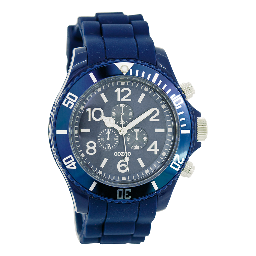 Donker blauwe OOZOO horloge met donker blauwe rubber band - C4838