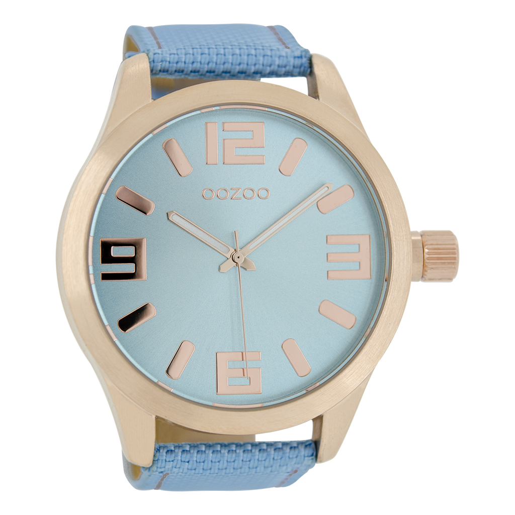 Rose gold coloured OOZOO watch with blue NATO watch strap - C6614