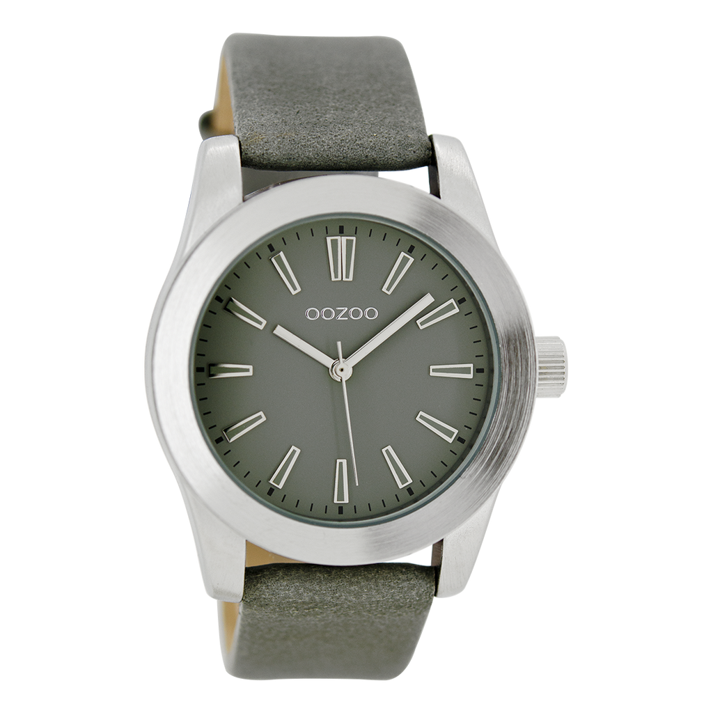 Silver coloured OOZOO watch with grey leather strap - C6860