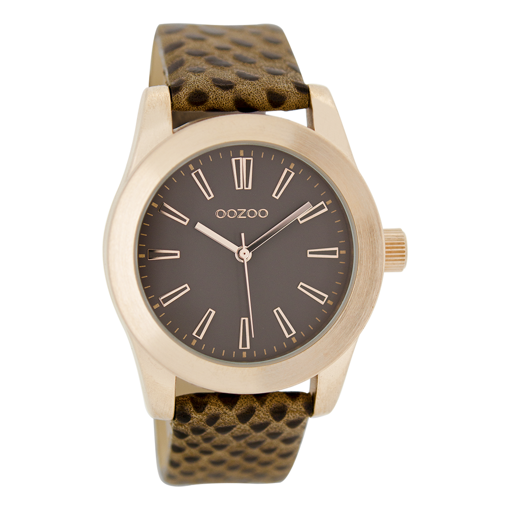 Rose gold coloured OOZOO watch with brown  leather strap - C6862