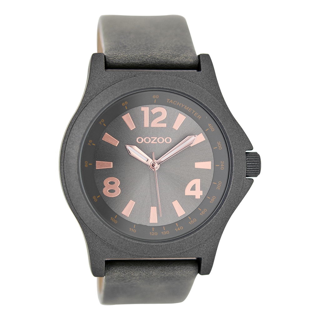 Grey OOZOO watch with grey leather strap - C6877