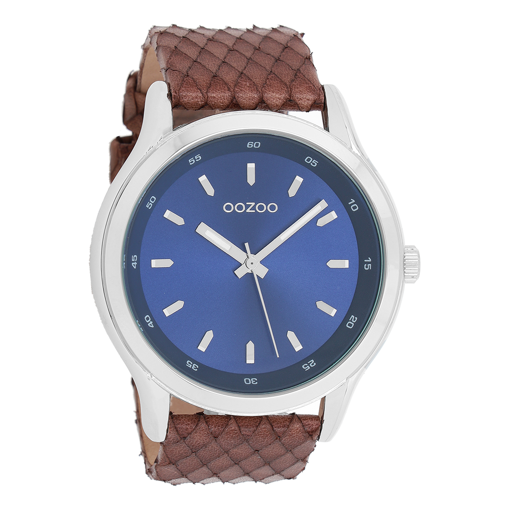 Zilverkleurige OOZOO horloge met bruine leren band - C7432