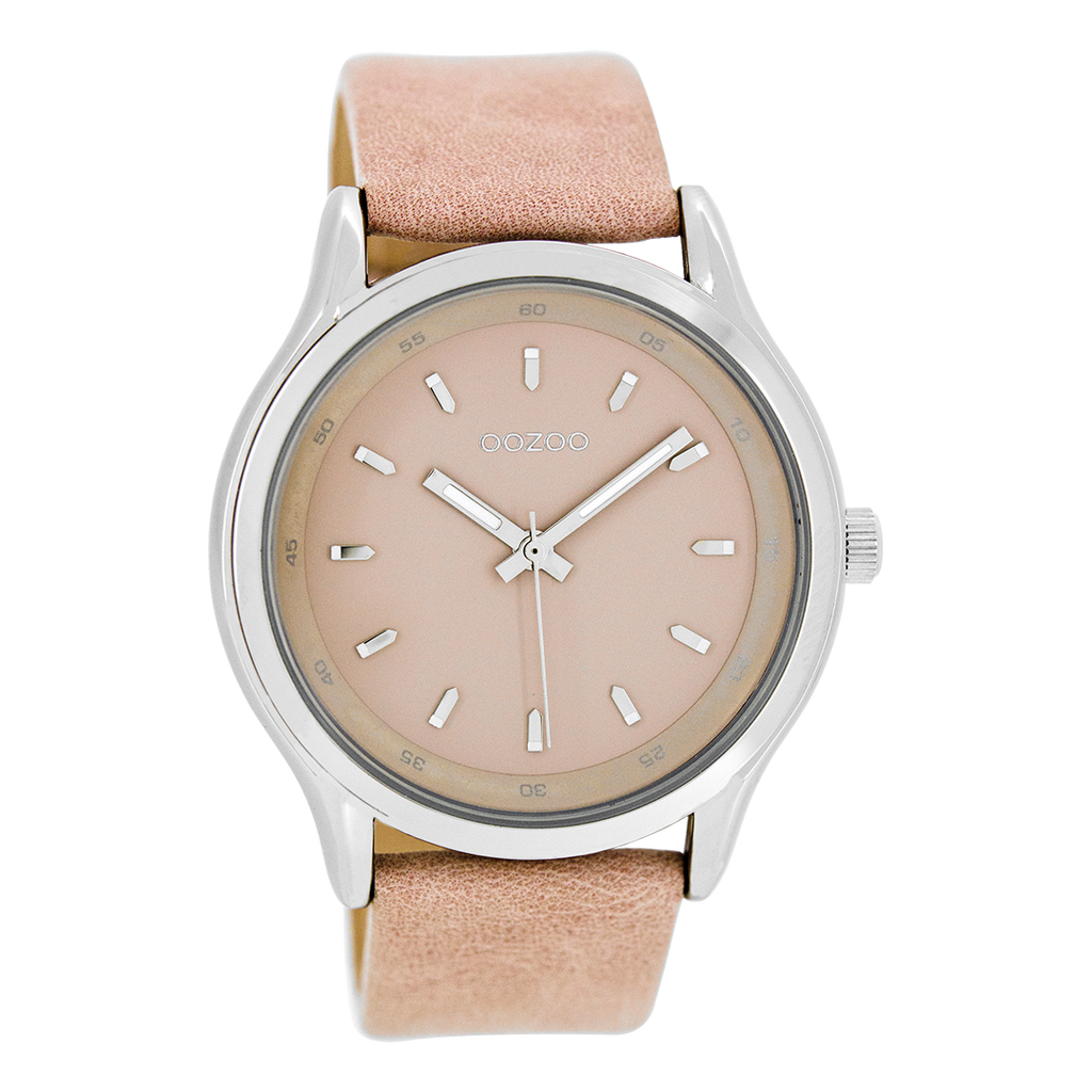 OOZOO Montre en couleur argent avec bracelet en cuir en rose - C7436