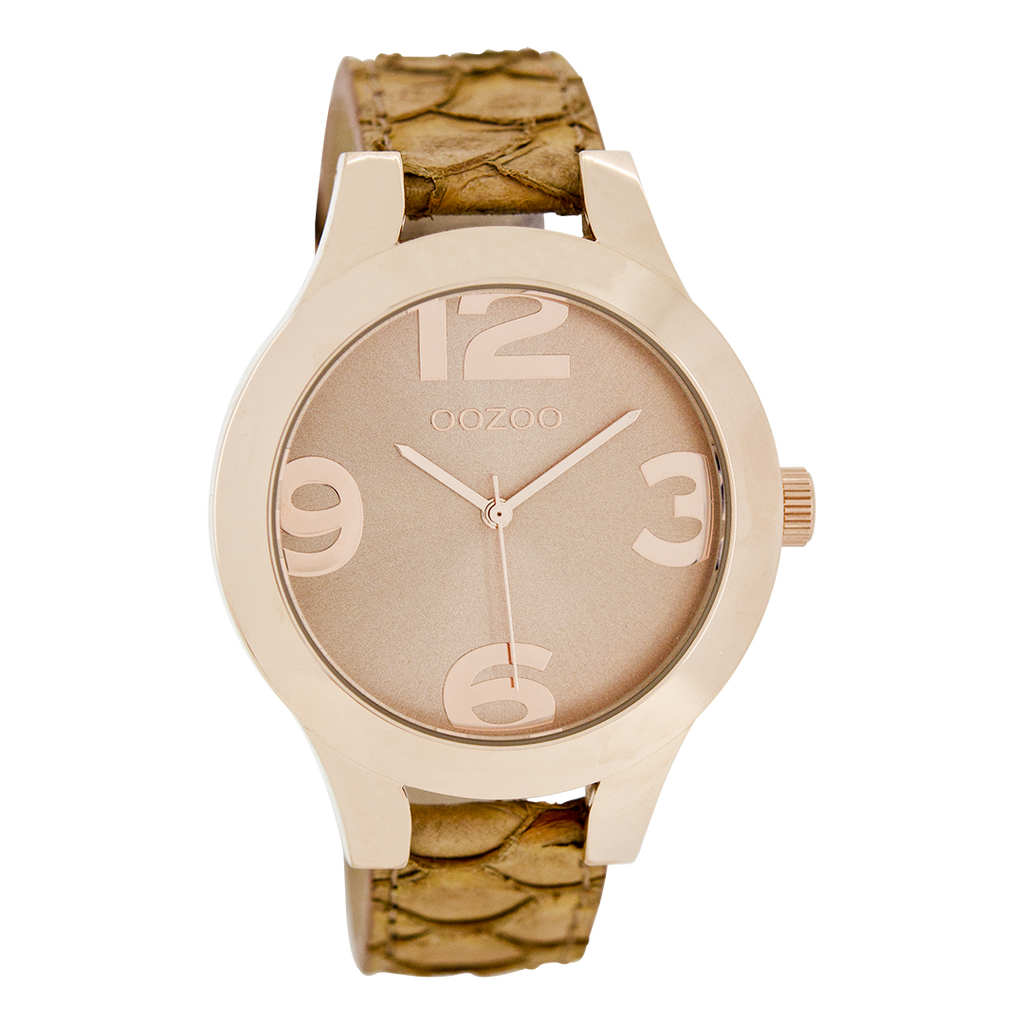 Rose gold coloured OOZOO watch with pink grey  leather strap - C7597