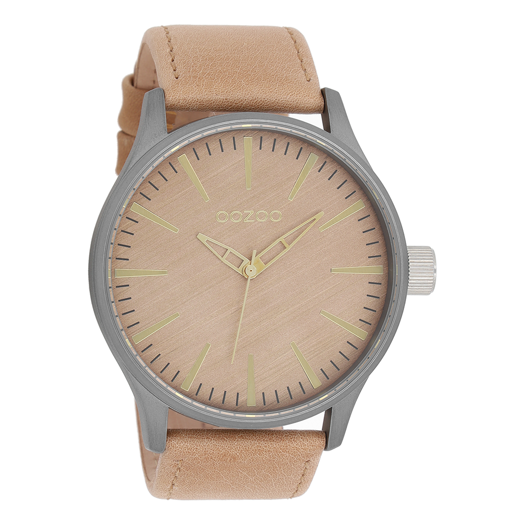 OOZOO Montre en titane avec bracelet en cuir en camel - C7860