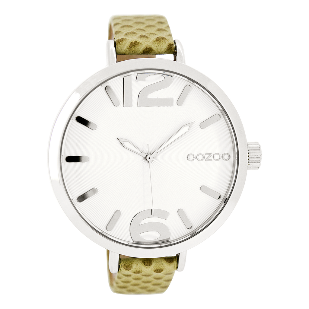 Silver coloured OOZOO watch with beige leather strap - C7956