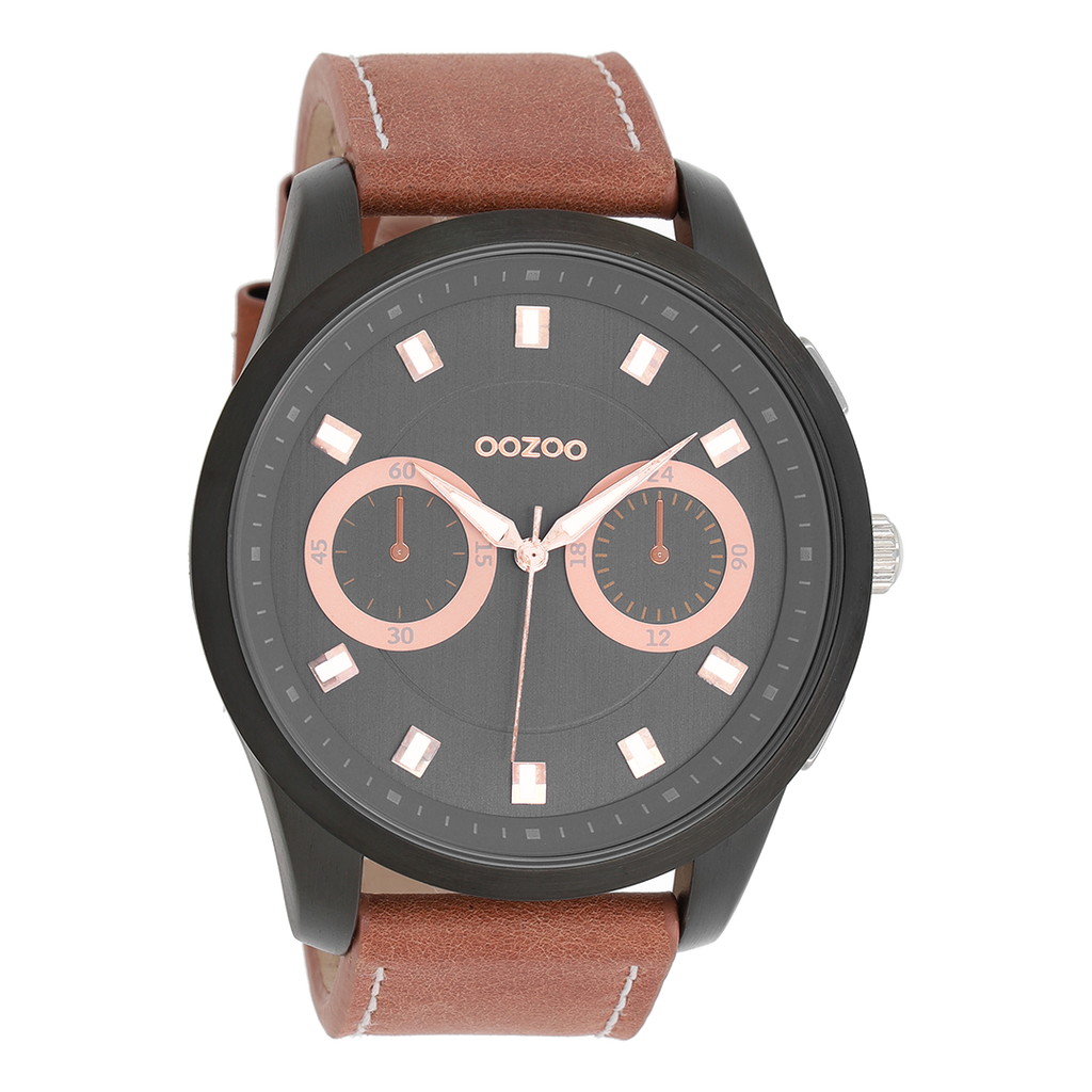 Black OOZOO watch with brown  leather strap - C8208