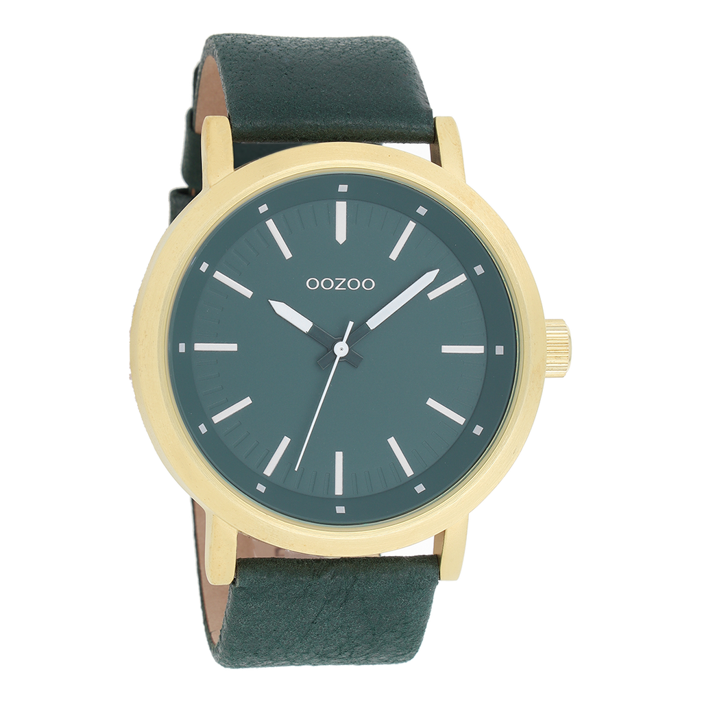 OOZOO Montre en couleur or avec bracelet en cuir en vert foncé - C8252