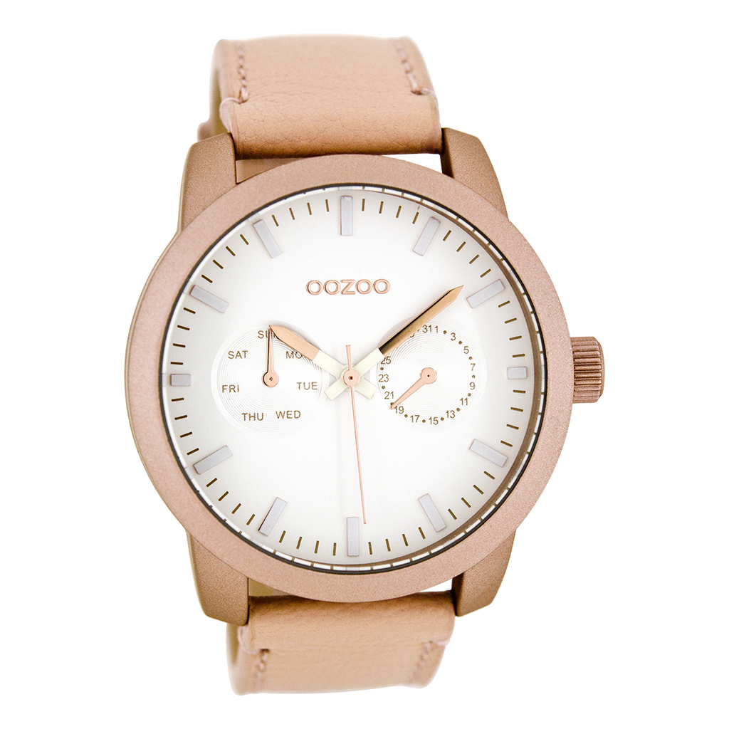 Poeder roze OOZOO horloge met poeder roze leren band - C8256