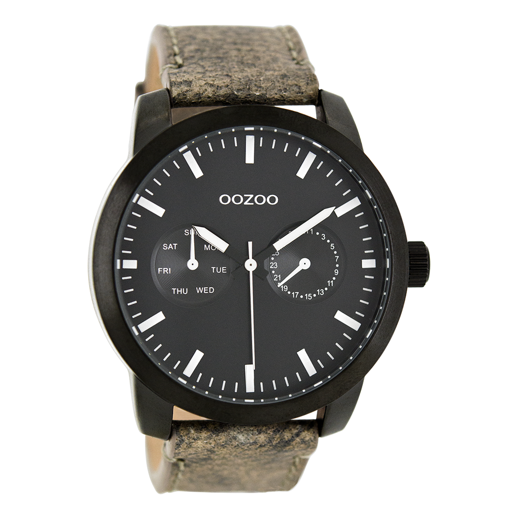 Zwarte OOZOO horloge met grijze leren band - C8257