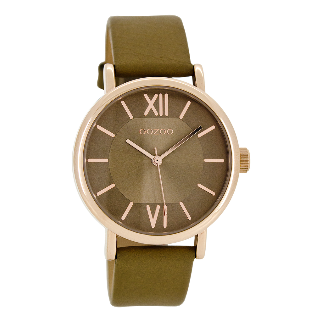 OOZOO Montre en couleur or rose  avec bracelet en cuir en beige - C8321