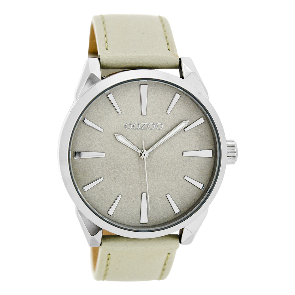 Silver coloured OOZOO watch with grey leather strap - C8360