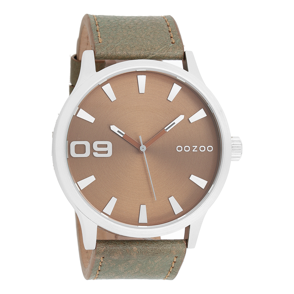 Silver coloured OOZOO watch with brown  leather strap - C8530