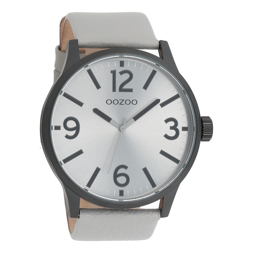 Black OOZOO watch with light grey leather strap - C8571