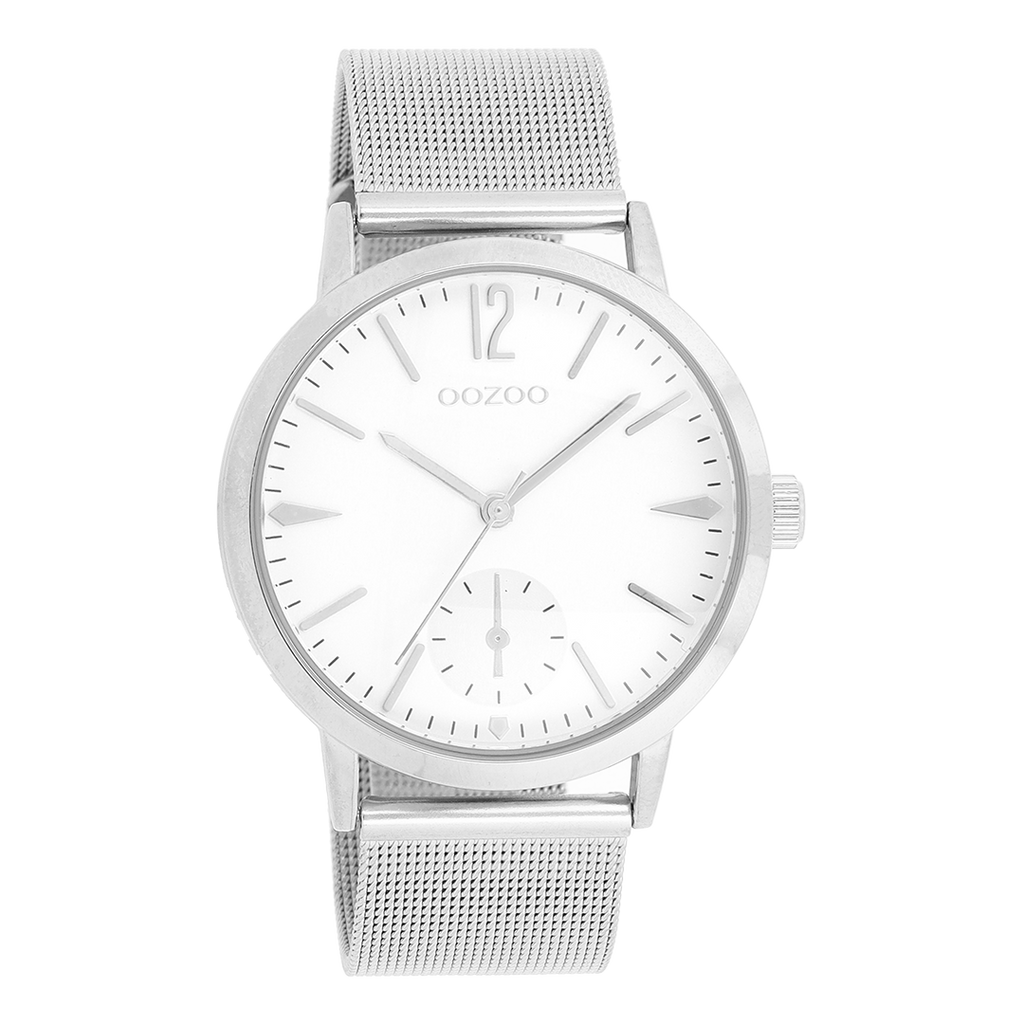 Silver coloured OOZOO watch with silver coloured metal mesh bracelet - C8610