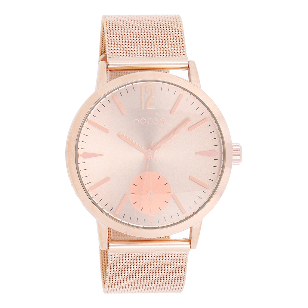 Rose gold coloured OOZOO watch with rose gold coloured metal mesh bracelet - C8614