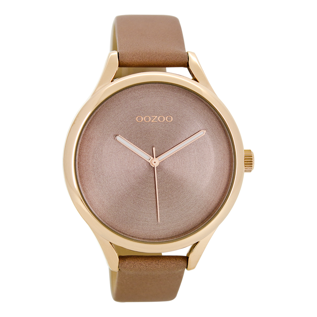 OOZOO Montre en couleur or rose  avec bracelet en cuir en rose tendre - C8632