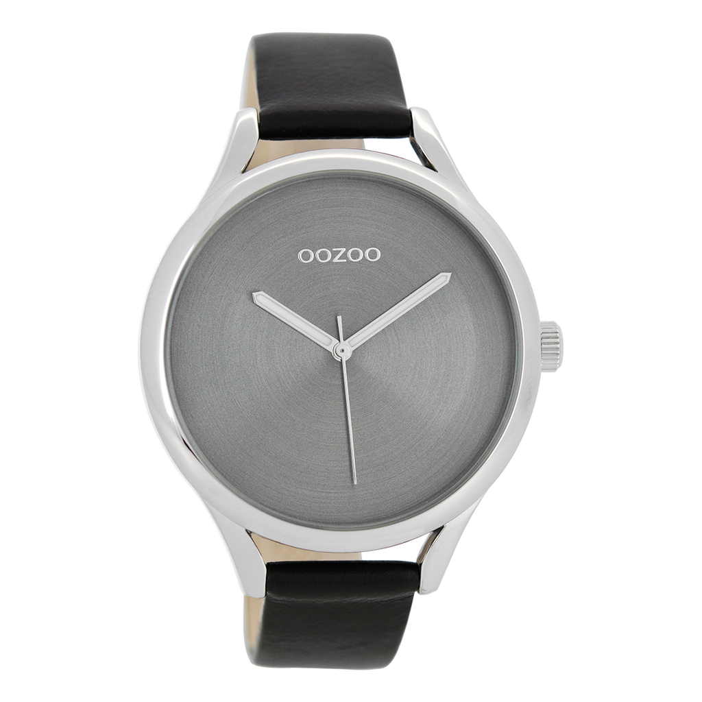 OOZOO Montre en couleur argent avec bracelet en cuir en noir - C8634