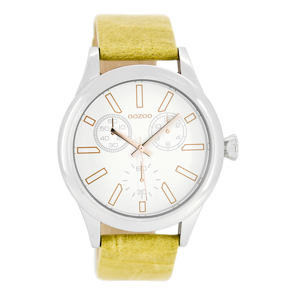 Zilverkleurige OOZOO horloge met zand leren band - C8695