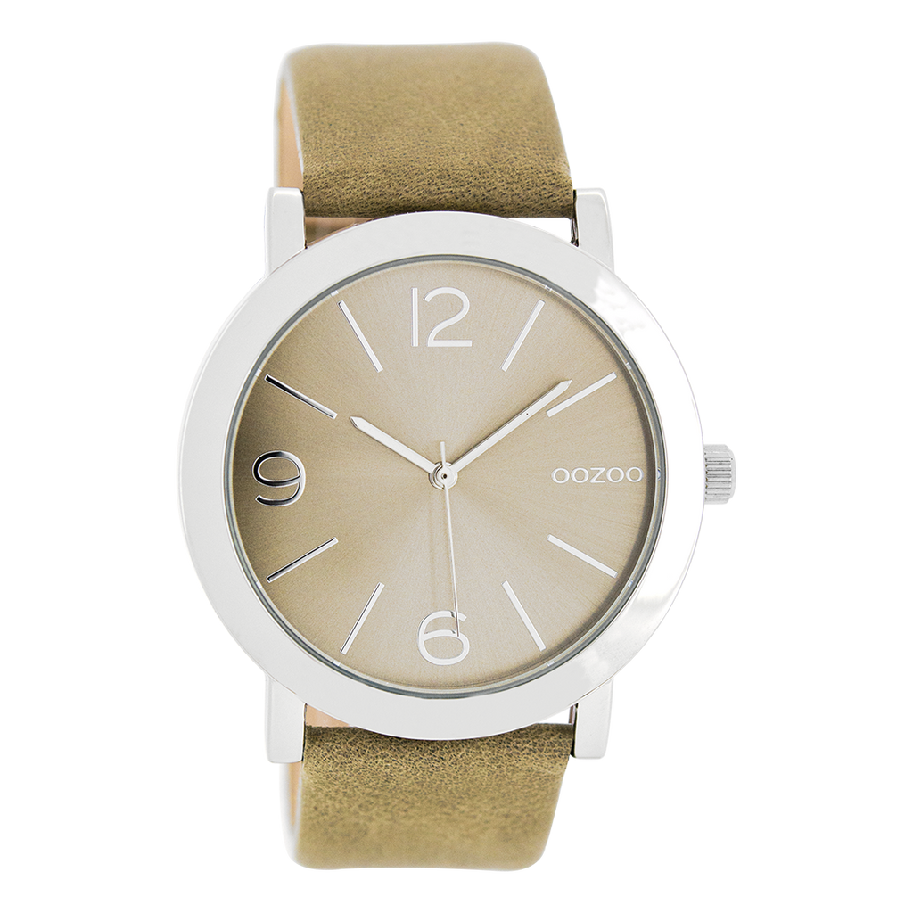 Silver coloured OOZOO watch with grey leather strap - C8712