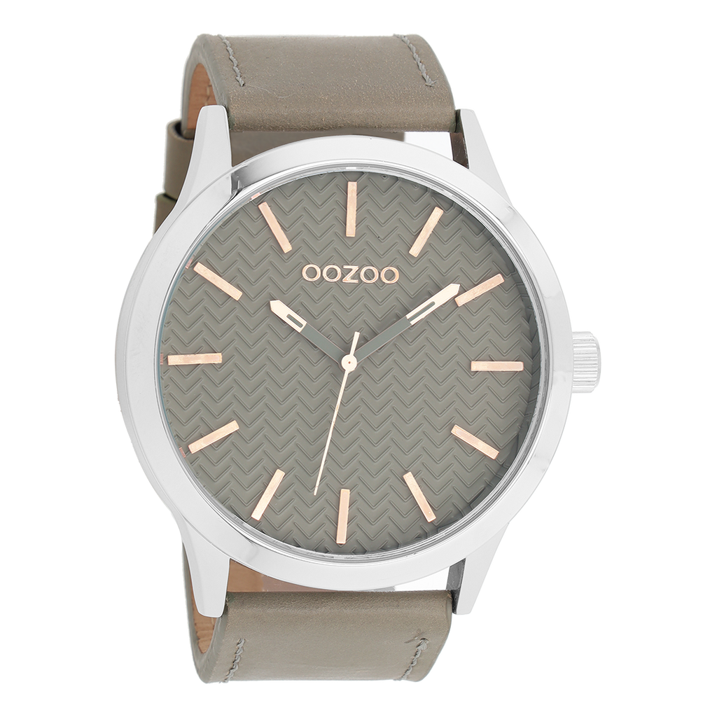 Silver coloured OOZOO watch with stone grey leather strap - C9010