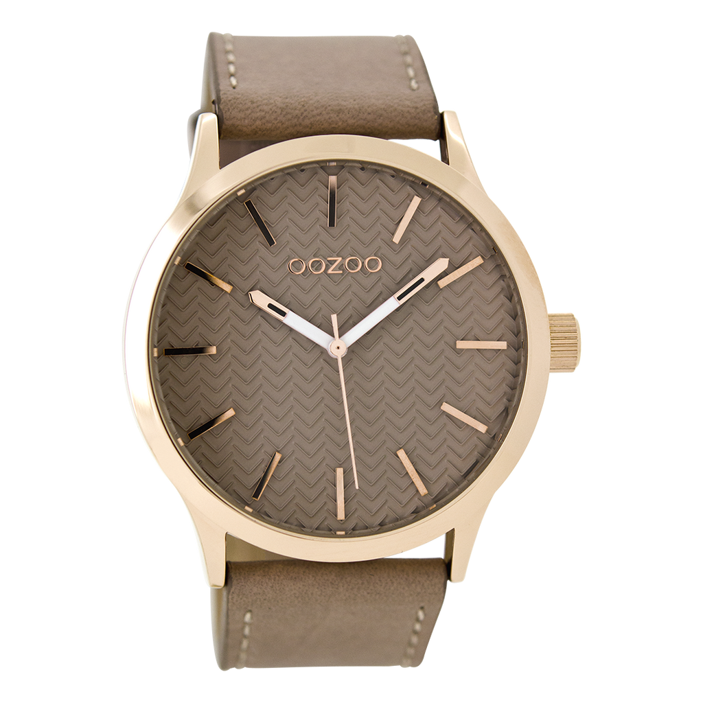 Rose gold coloured OOZOO watch with pink grey  leather strap - C9016