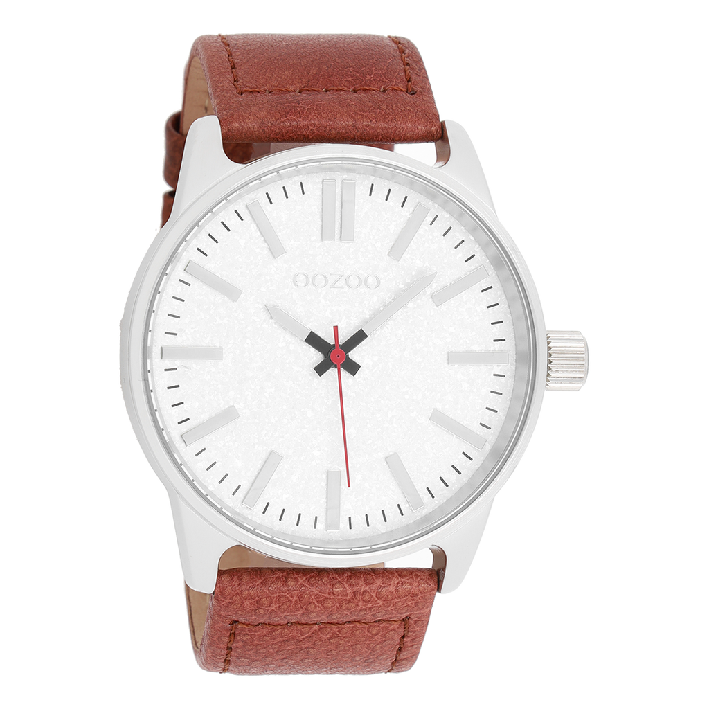 Silver coloured OOZOO watch with brown  leather strap - C9060