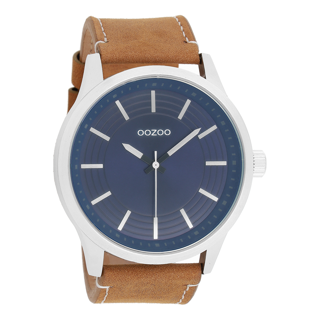 Silver coloured OOZOO watch with camel leather strap - C9075