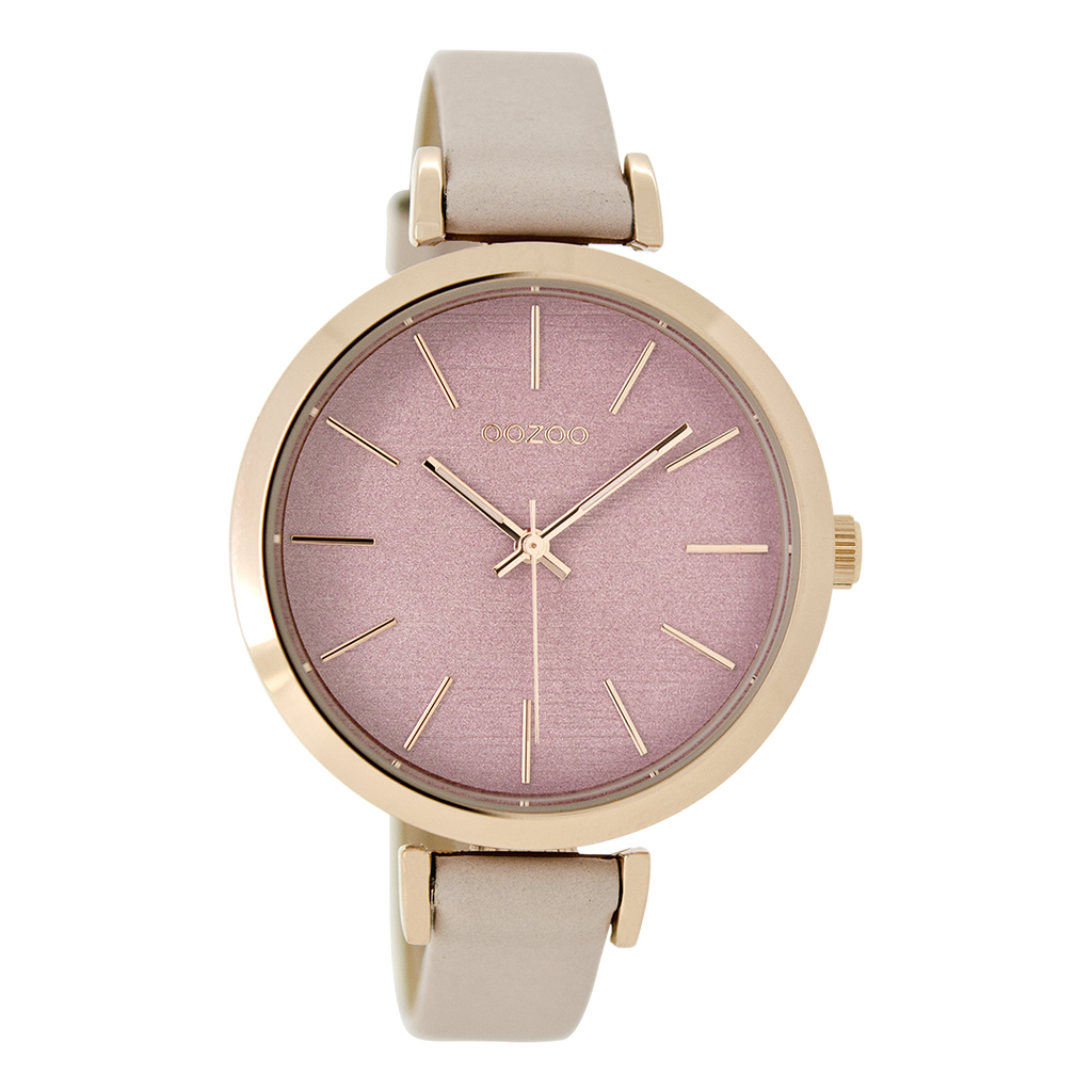 OOZOO Montre en couleur or rose  avec bracelet en cuir en rose poudré - C9136