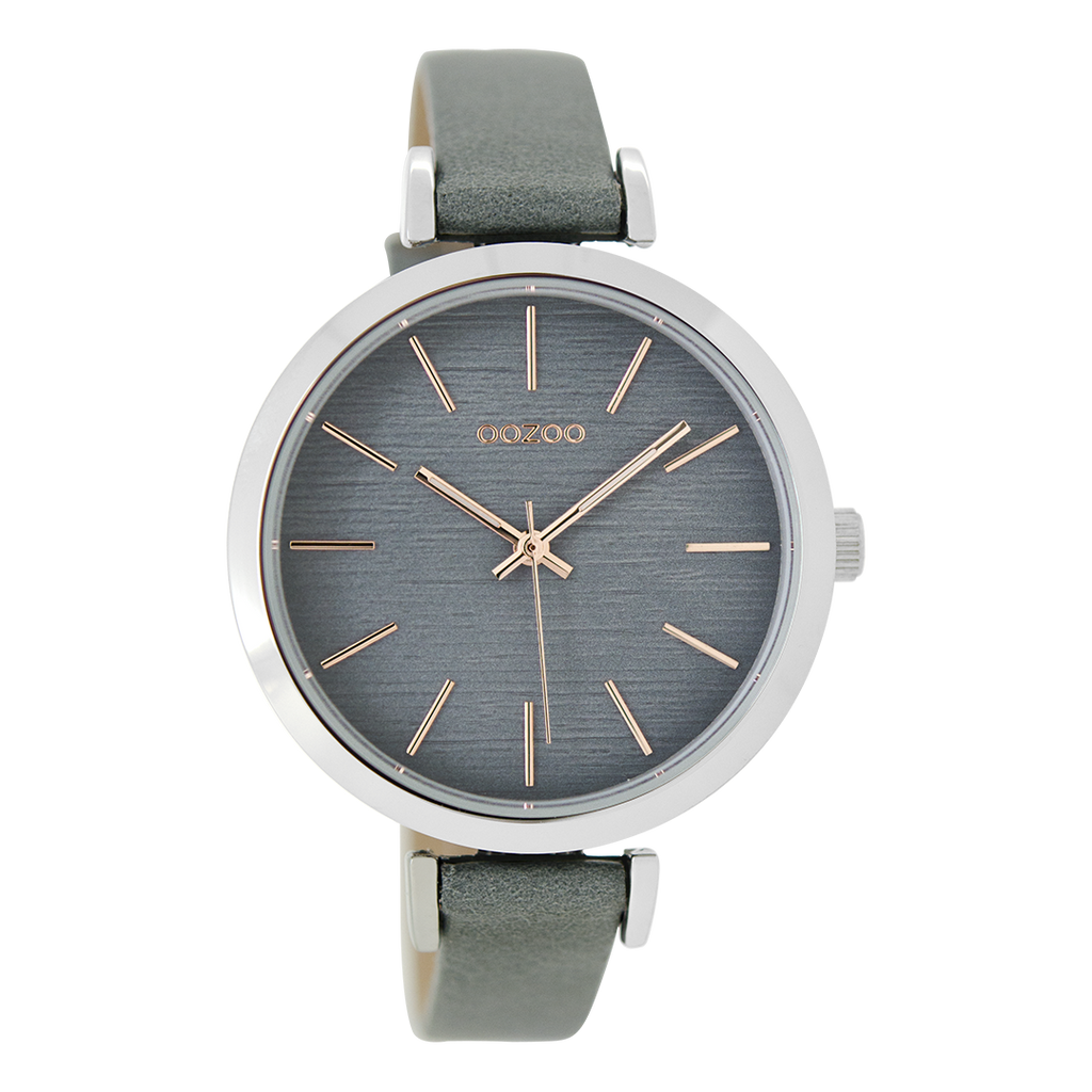 OOZOO Montre en couleur argent avec bracelet en cuir en gris aqua - C9138