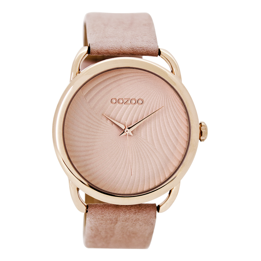 OOZOO Montre en couleur or rose  avec bracelet en cuir en rose gris - C9161