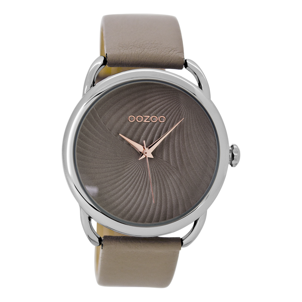 OOZOO Montre en couleur argent avec bracelet en cuir en taupe - C9162