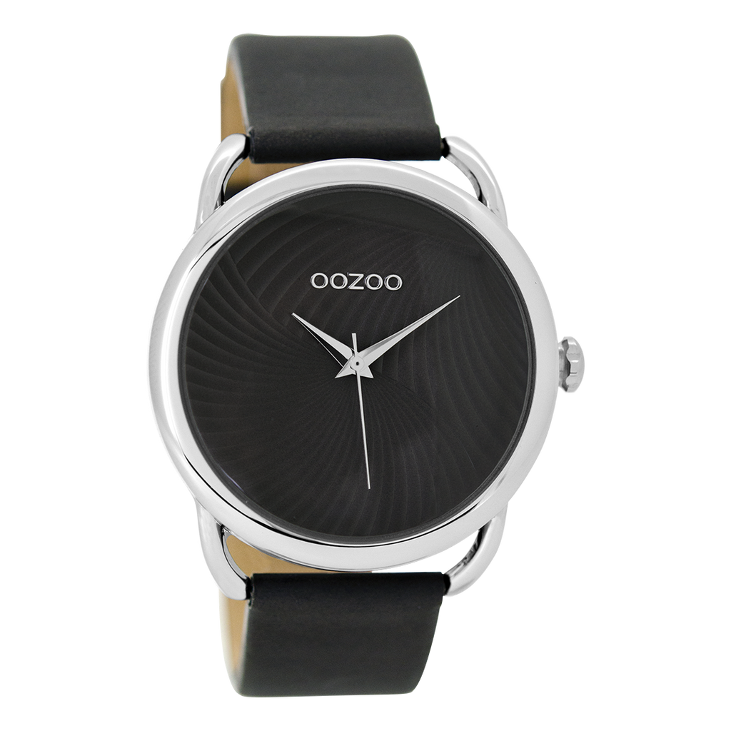 OOZOO Montre en couleur argent avec bracelet en cuir en gris éléphant - C9163