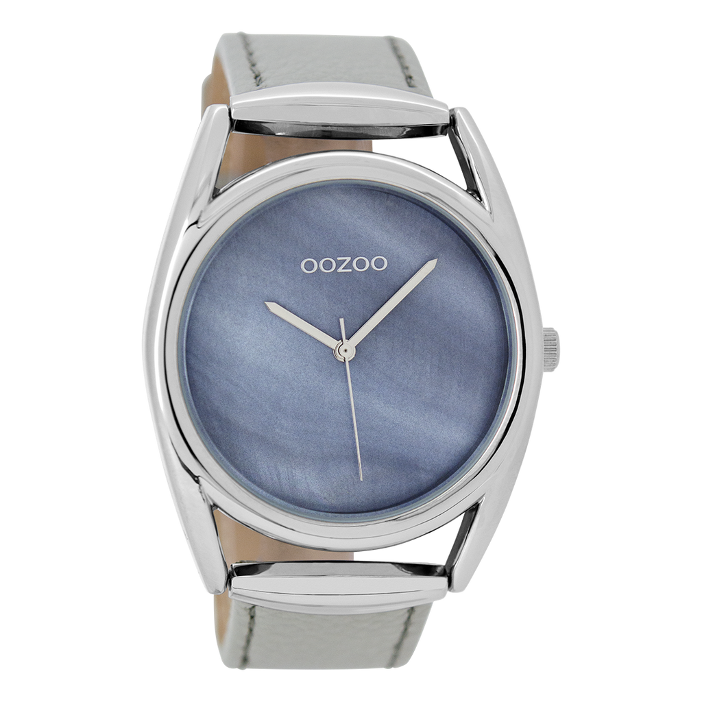 OOZOO Montre en couleur argent avec bracelet en cuir en gris pierre - C9165