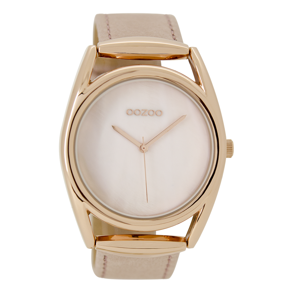 OOZOO Montre en couleur or rose  avec bracelet en cuir en rose poudré - C9166