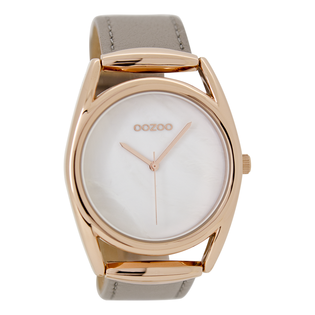 OOZOO Montre en couleur or rose  avec bracelet en cuir en taupe - C9168