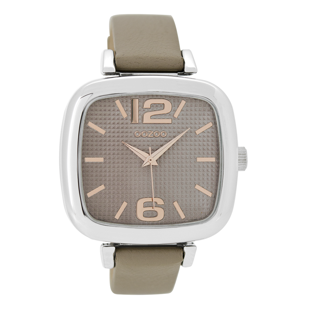 OOZOO Montre en couleur argent avec bracelet en cuir en taupe - C9182