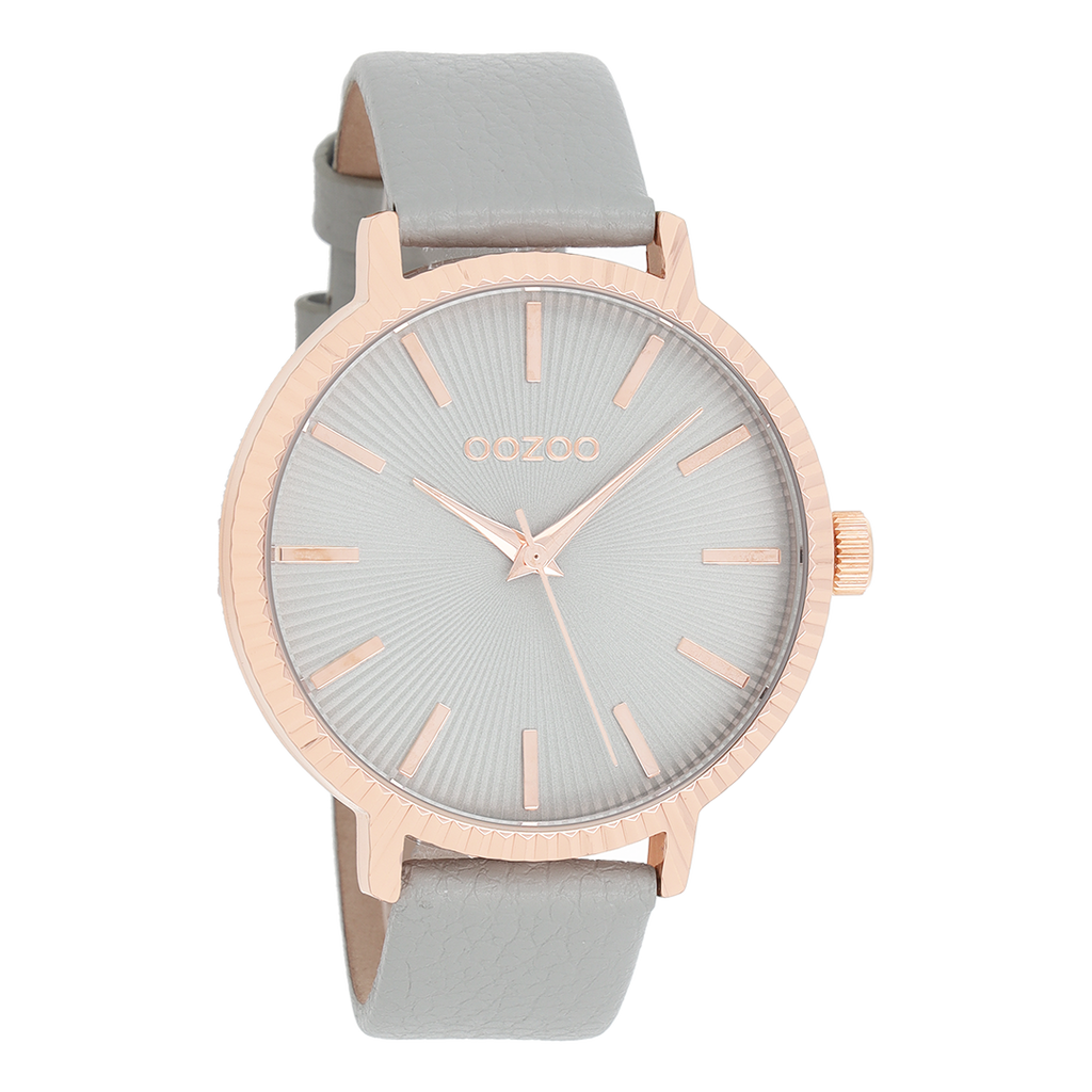 OOZOO Montre en couleur or rose  avec bracelet en cuir en gris pierre - C9195