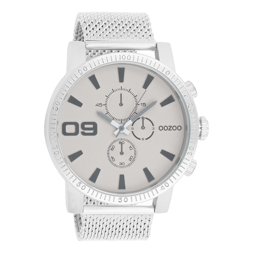 Silver coloured OOZOO watch with silver coloured metal mesh bracelet - C9436